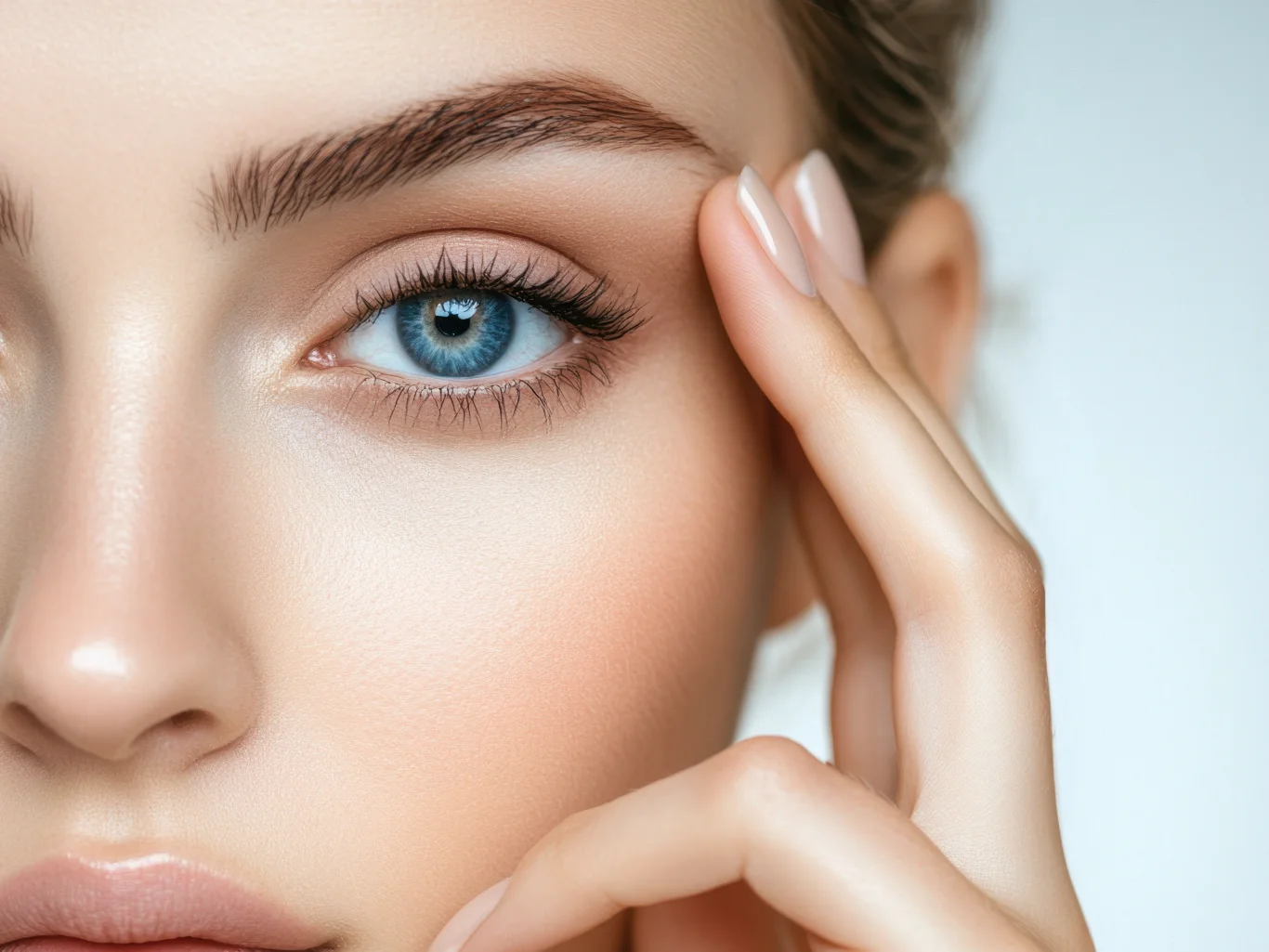Youthful Eye Contour and Brightened Periorbital Appearance young woman illustrating the aesthetic goals of periorbital rejuvenation or blepharoplast